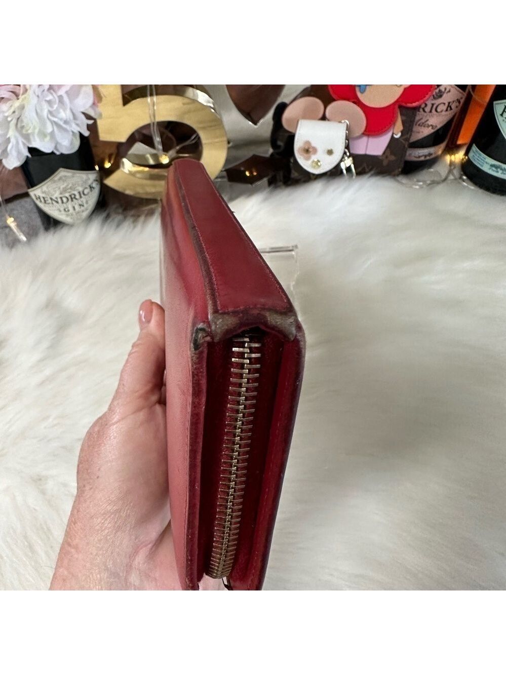 SAINT LAURENT PARIS RED LEATHER ZIP AROUND LONG WALLET YSL ITALIAN DESIGNER - Picture 8 of 16